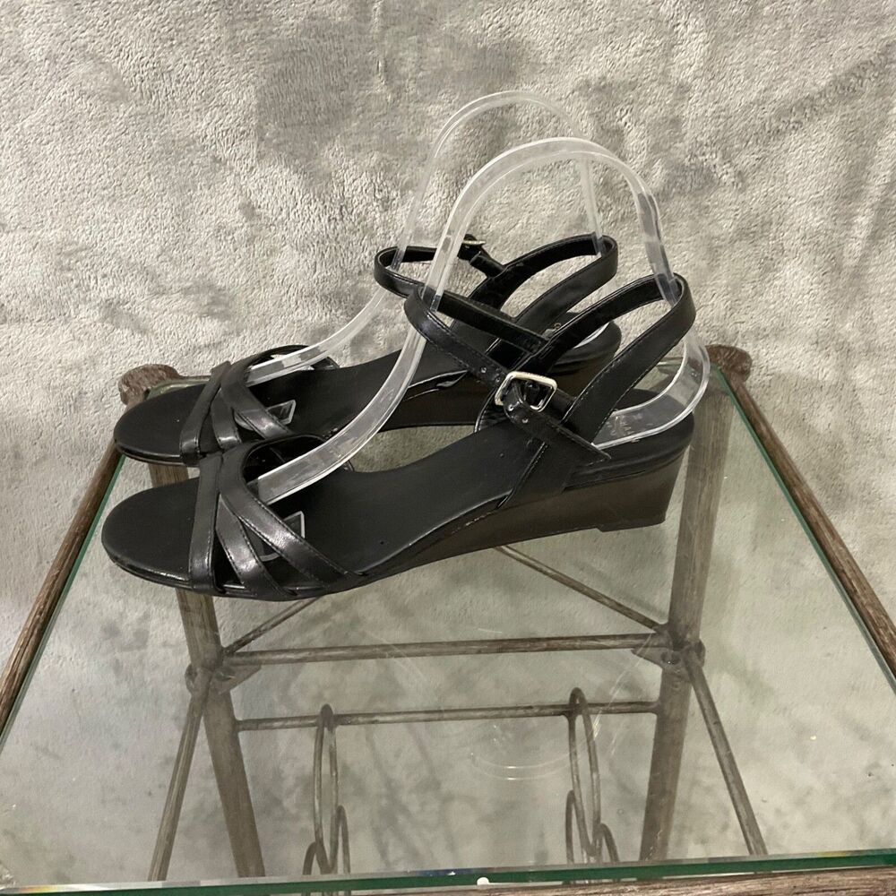 Cole Haan Black Leather Wedge Sandals